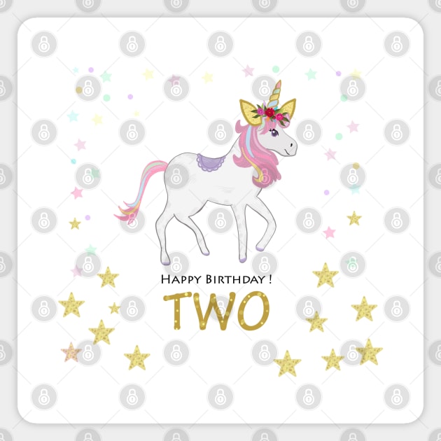 Second birthday. Two. Unicorn Birthday invitation. Party invitation greeting Sticker by GULSENGUNEL